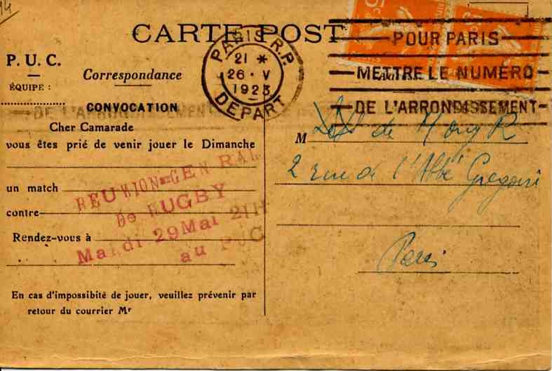 Verso de la carte